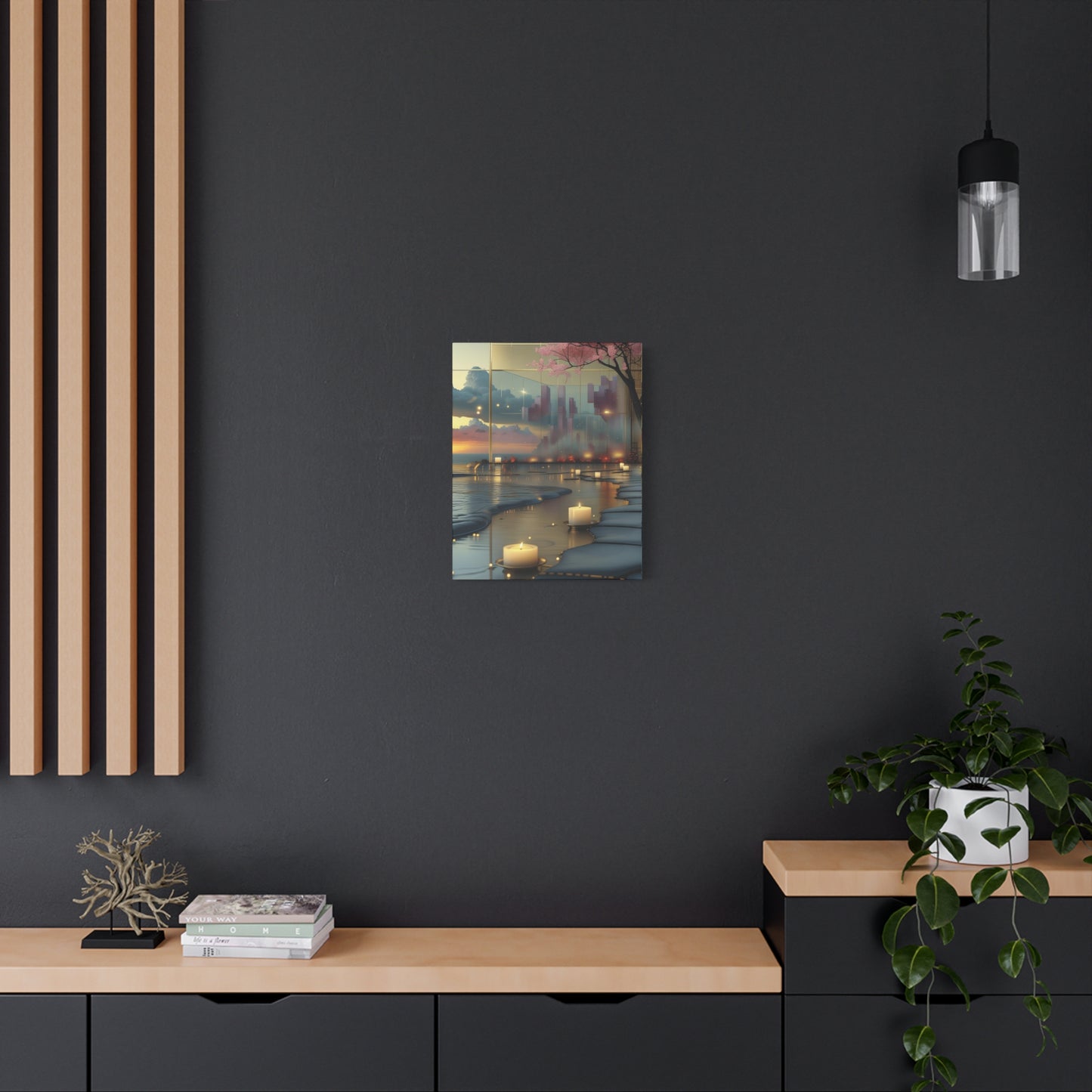 Tranquil Shoreline Canvas Print — Serenity Candles & Cherry Blossom Wall Art