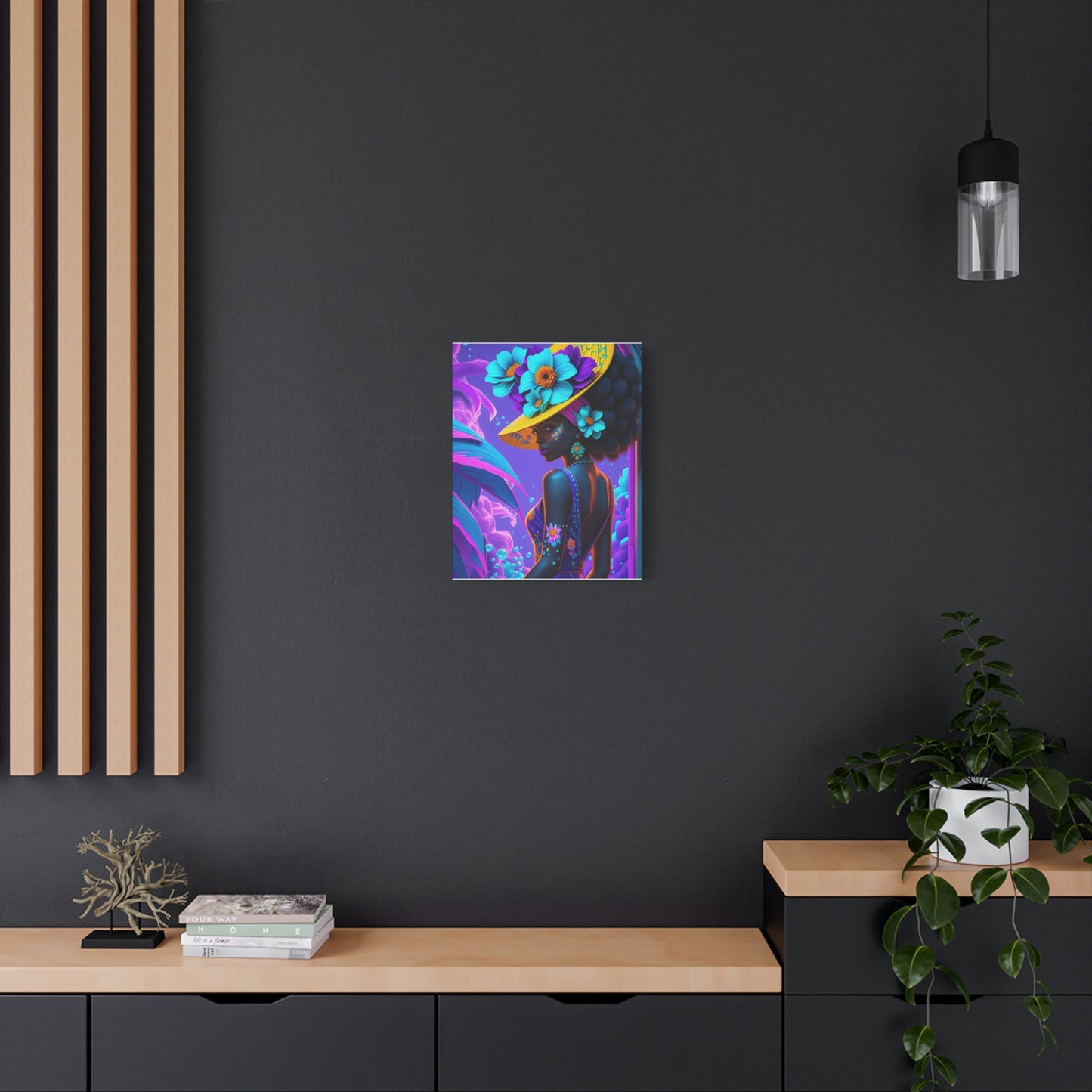 Tropical Floral Canvas Wall Art — Vibrant Afro Woman Portrait