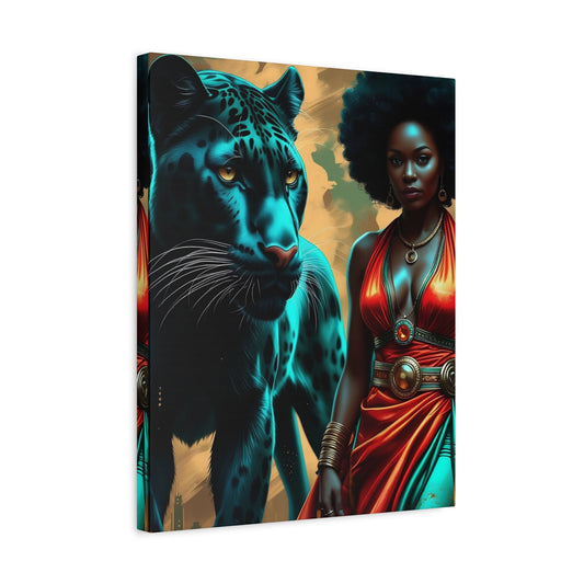 Afro Warrior Woman with Black Panther Canvas
