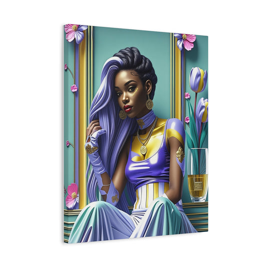 Purple Elegance Portrait Canvas — Glamorous Woman Wall Art