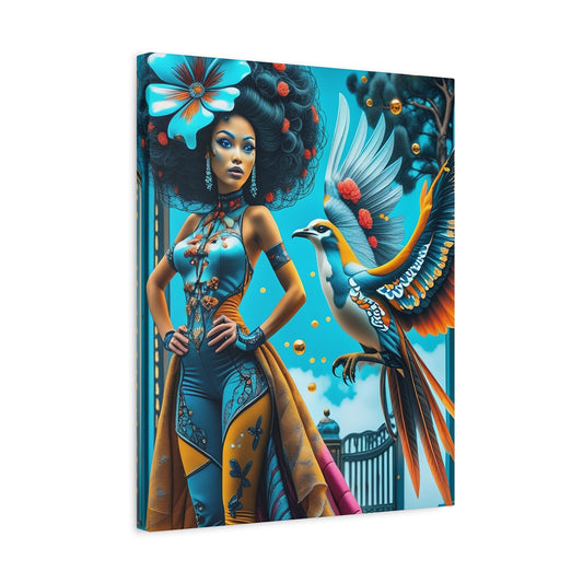 Surreal Afro-Futurist Woman & Bird Matte Canvas Art – Stretched 1.25"