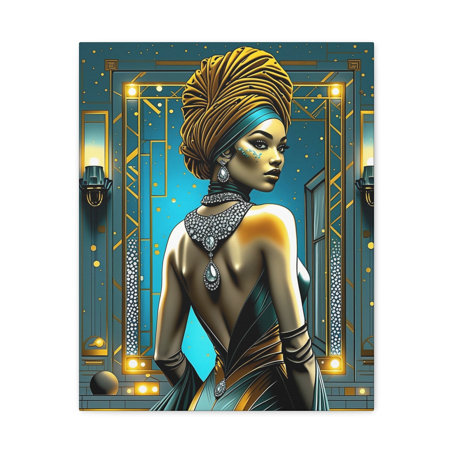 Art Deco Goddess Matte Canvas Print — Elegant Portrait Wall Art
