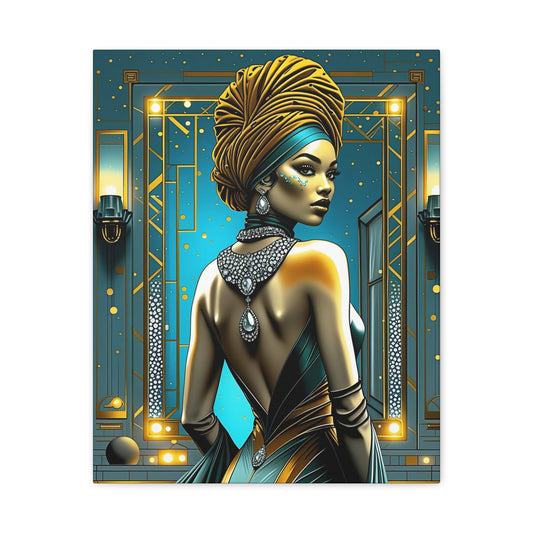 Art Deco Goddess Matte Canvas Print — Elegant Portrait Wall Art