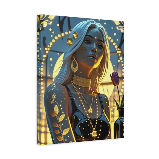 Golden Garden Muse — Matte Stretched Canvas Wall Art