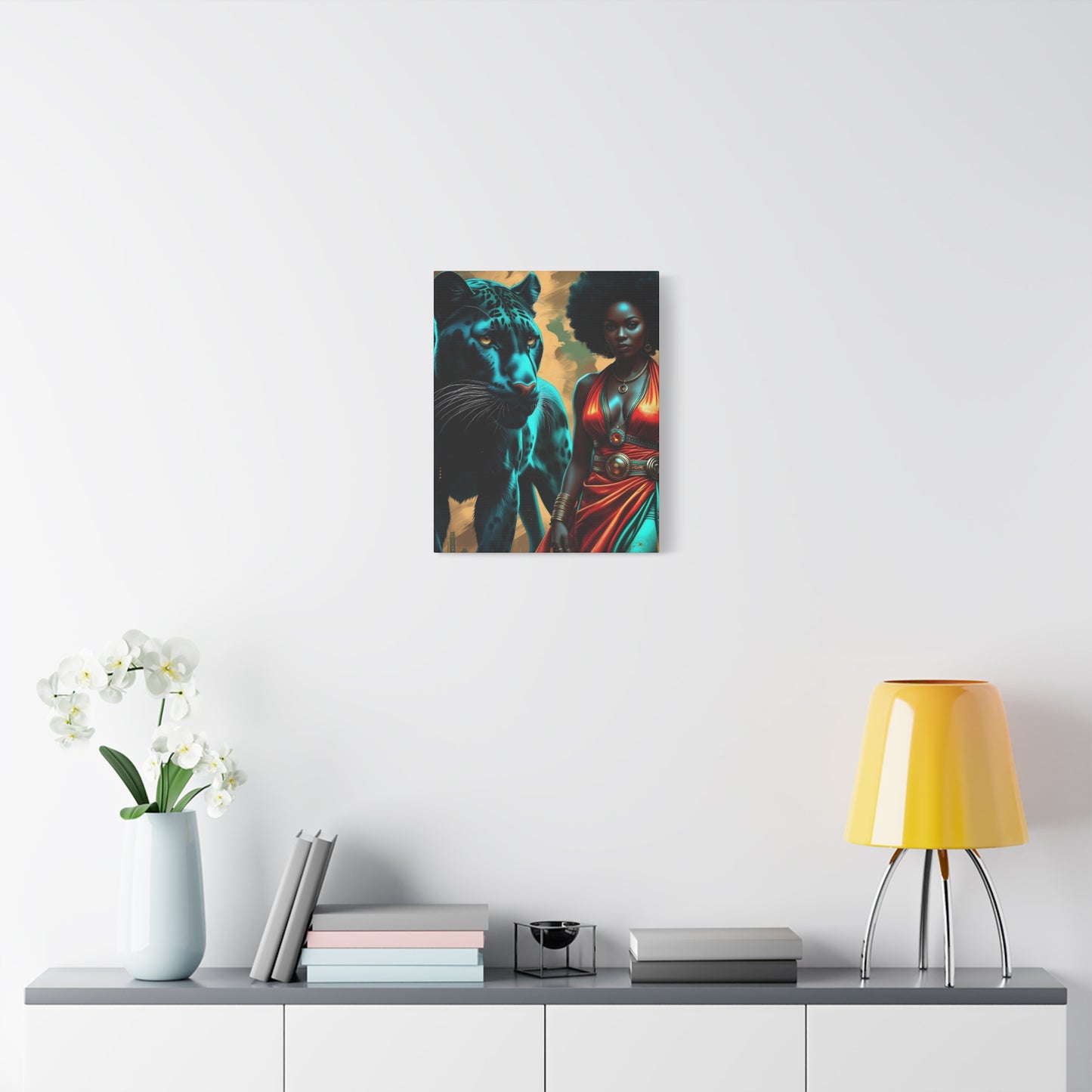 Afro Warrior Woman with Black Panther Canvas