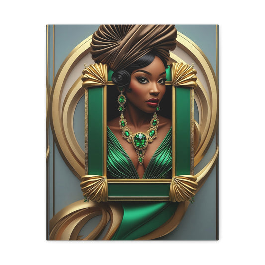 Regal Emerald Portrait Canvas Print - African Queen Wall Art