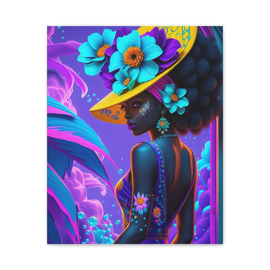 Tropical Floral Canvas Wall Art — Vibrant Afro Woman Portrait