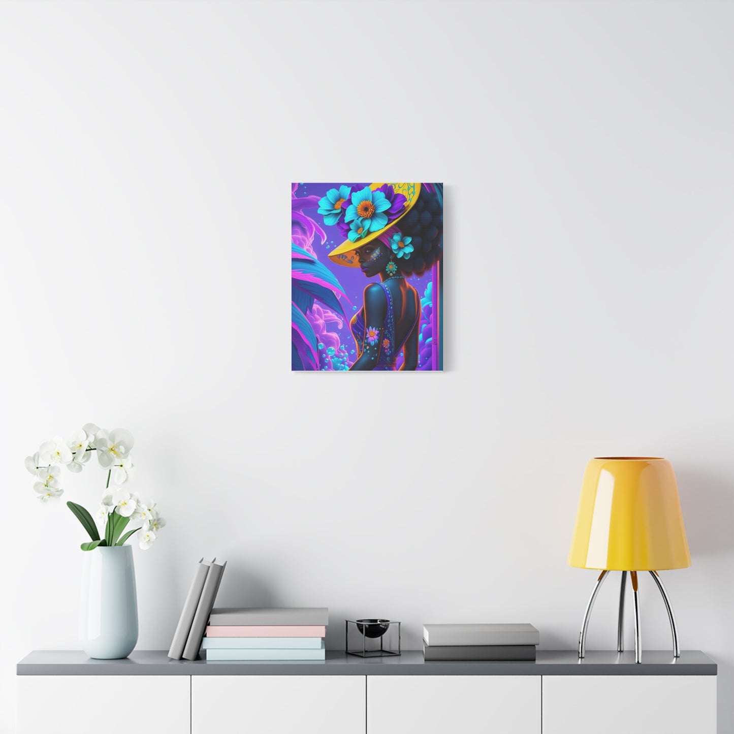 Tropical Floral Canvas Wall Art — Vibrant Afro Woman Portrait