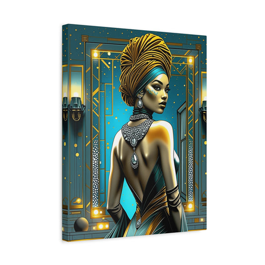 Art Deco Goddess Matte Canvas Print — Elegant Portrait Wall Art