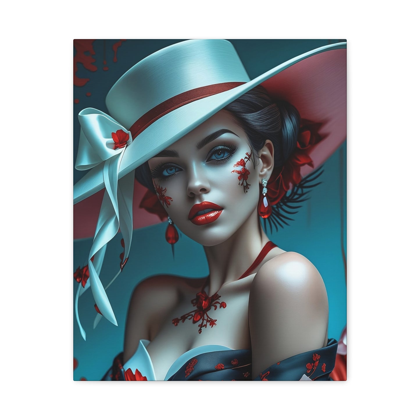 Elegant Lady Portrait Matte Canvas Print — Fashionable Woman in White Hat
