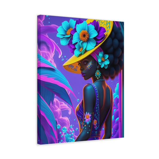 Tropical Floral Canvas Wall Art — Vibrant Afro Woman Portrait