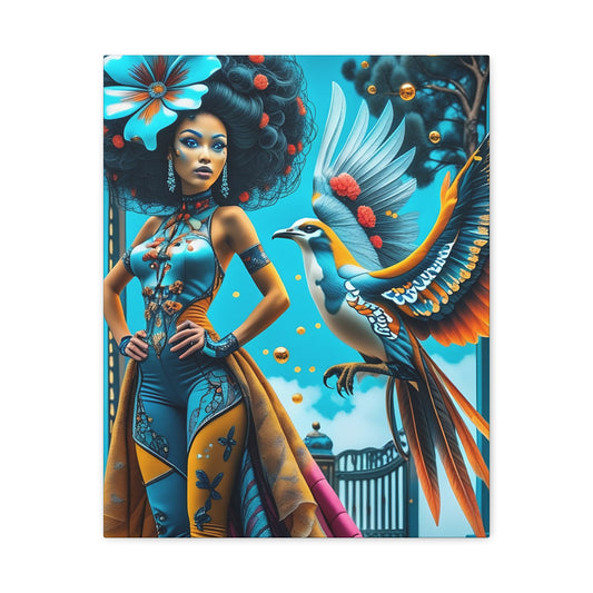 Surreal Afro-Futurist Woman & Bird Matte Canvas Art – Stretched 1.25"
