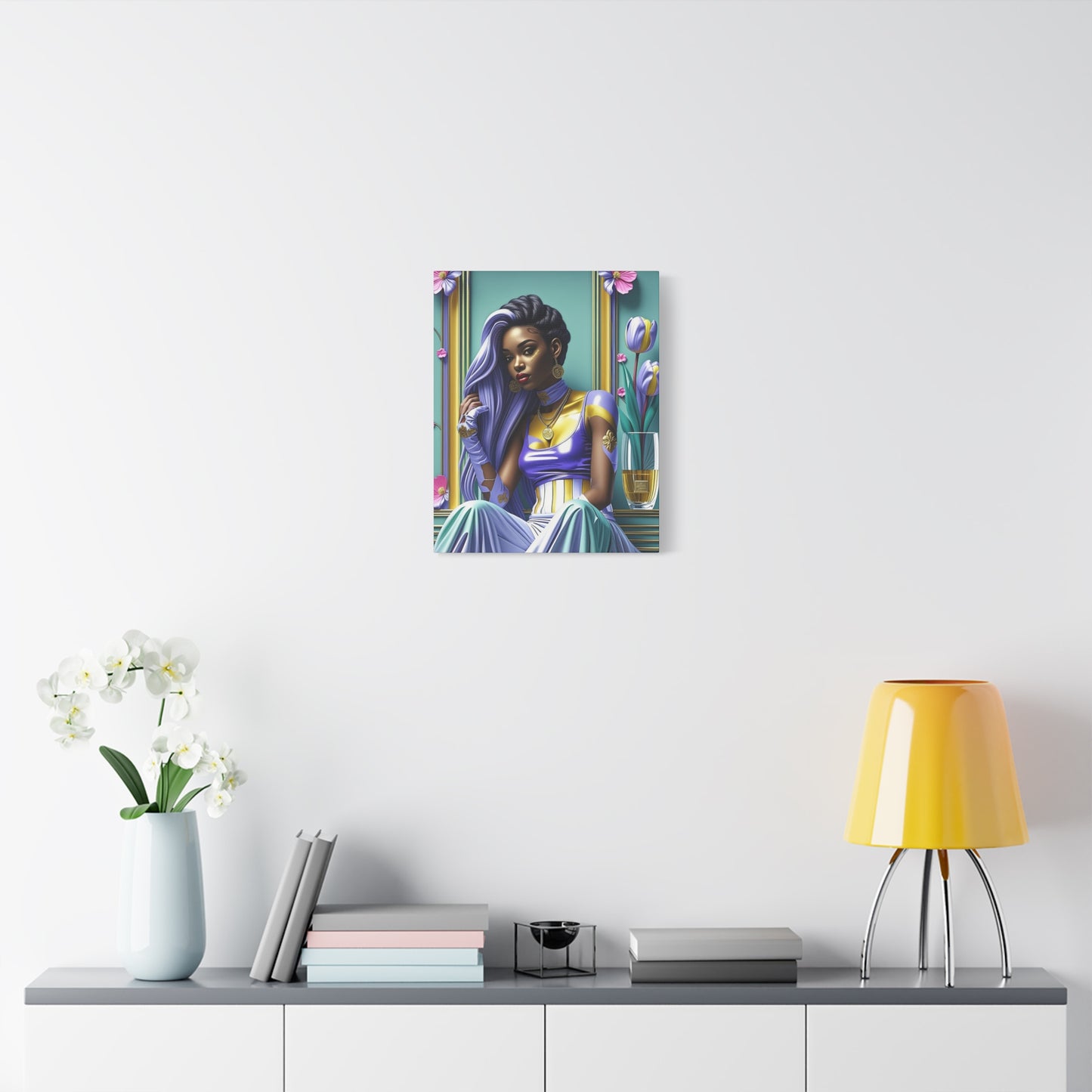 Purple Elegance Portrait Canvas — Glamorous Woman Wall Art