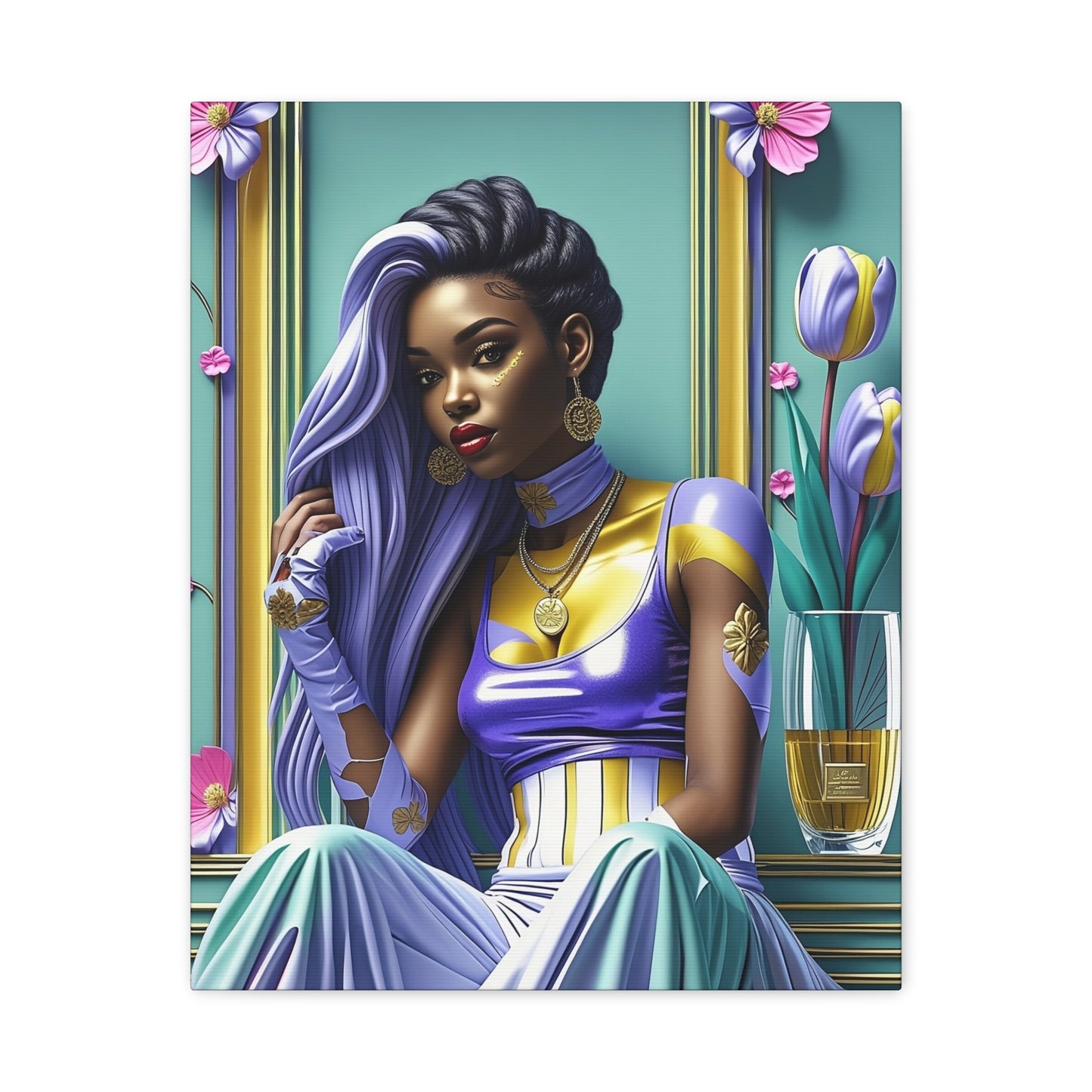 Purple Elegance Portrait Canvas — Glamorous Woman Wall Art