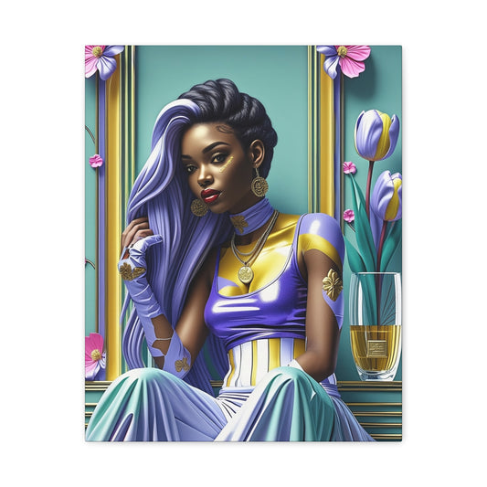 Purple Elegance Portrait Canvas — Glamorous Woman Wall Art
