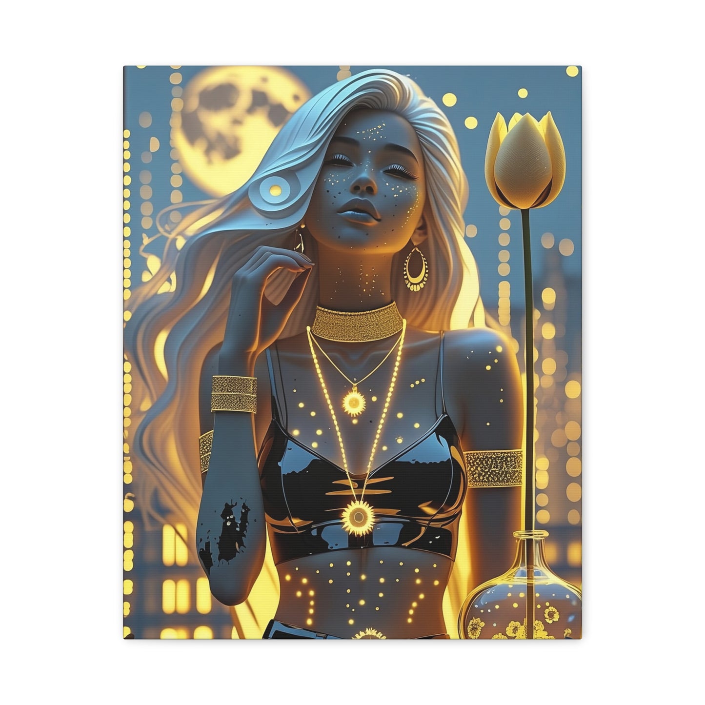 Golden Night Goddess Matte Canvas Wall Art