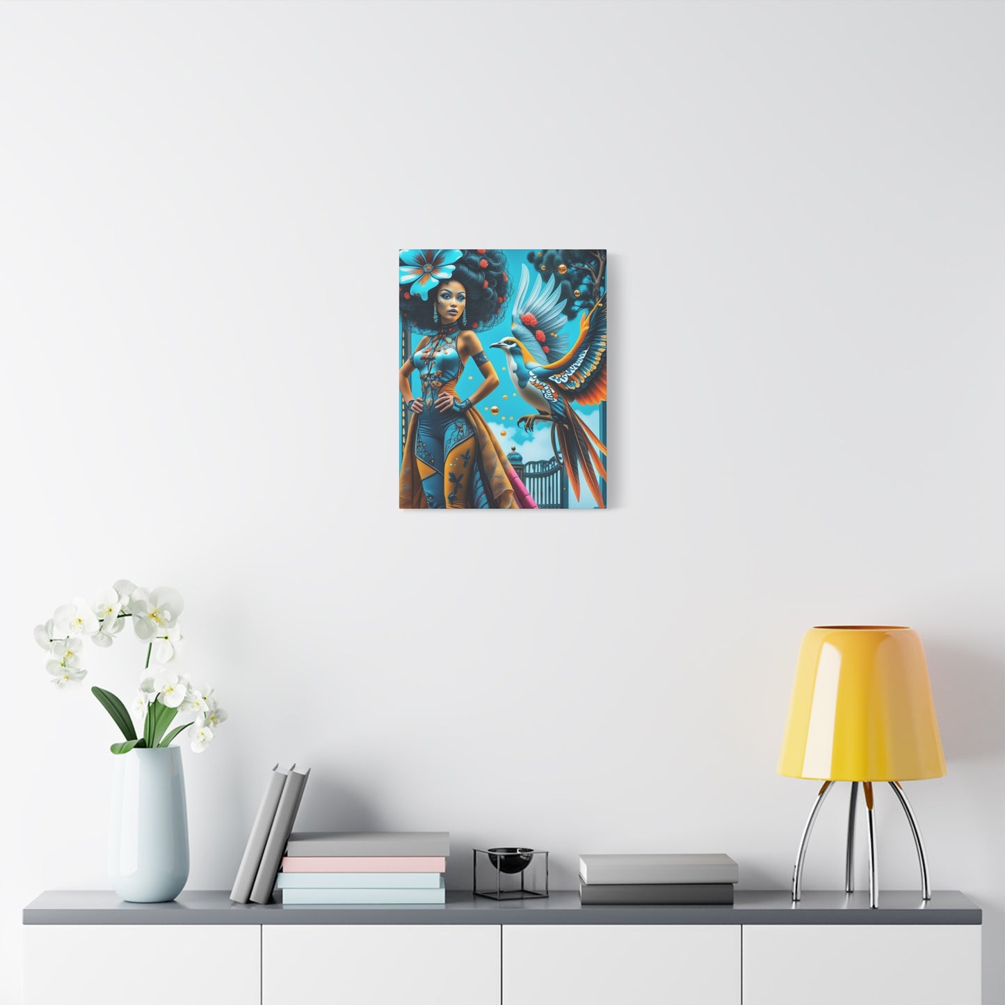Surreal Afro-Futurist Woman & Bird Matte Canvas Art – Stretched 1.25"