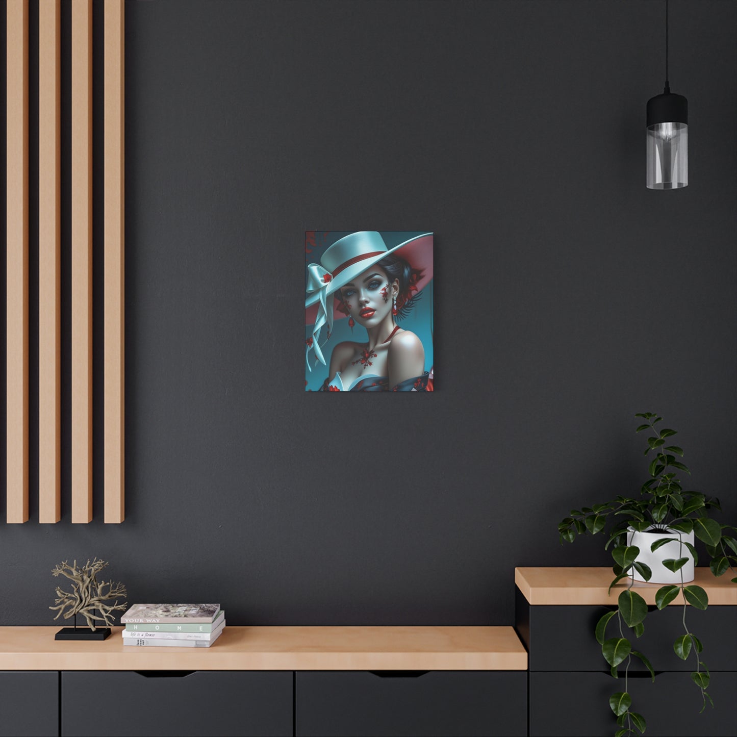 Elegant Lady Portrait Matte Canvas Print — Fashionable Woman in White Hat
