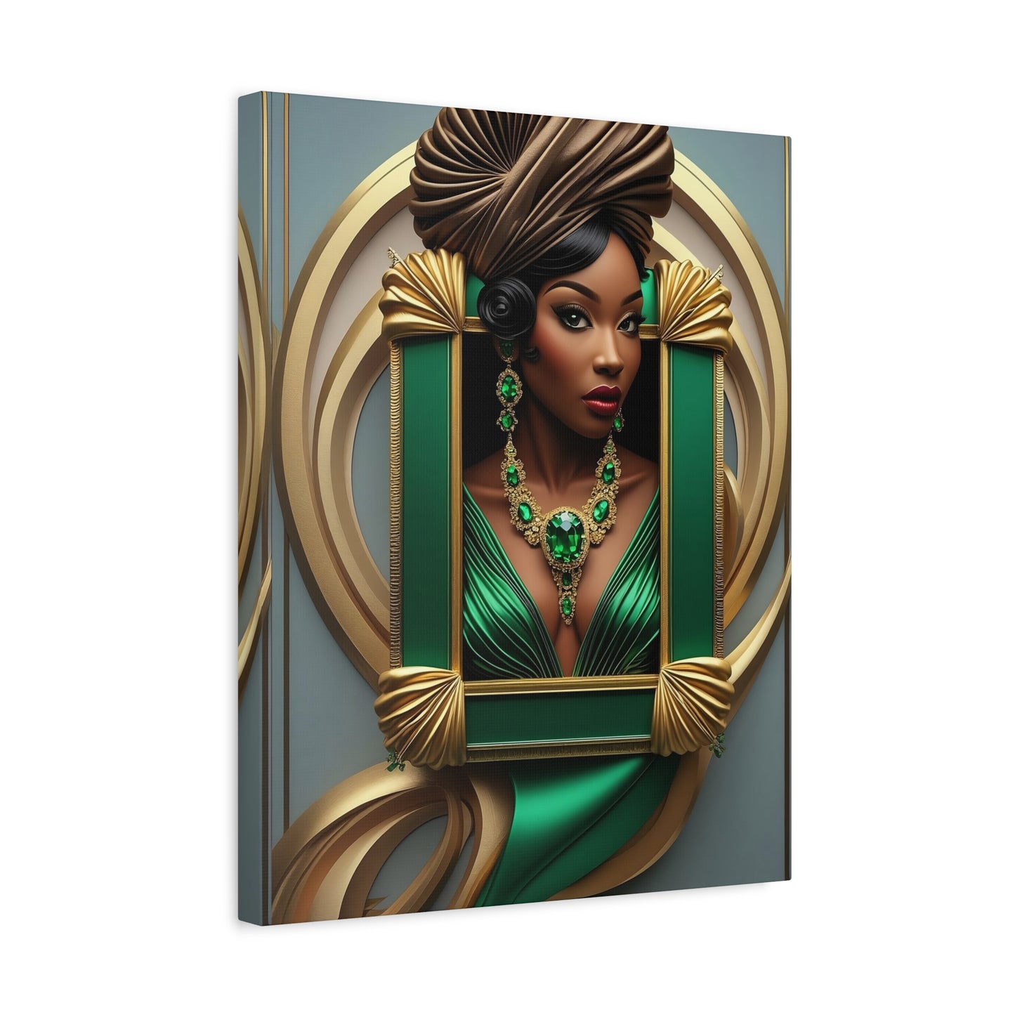 Regal Emerald Portrait Canvas Print - African Queen Wall Art