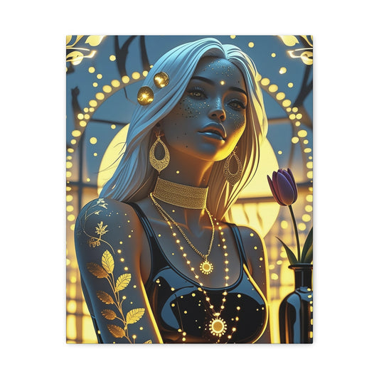 Golden Garden Muse — Matte Stretched Canvas Wall Art